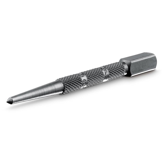 STANLEY 0-58-120 center punch with textured grip, steel body, side angle, white background.
