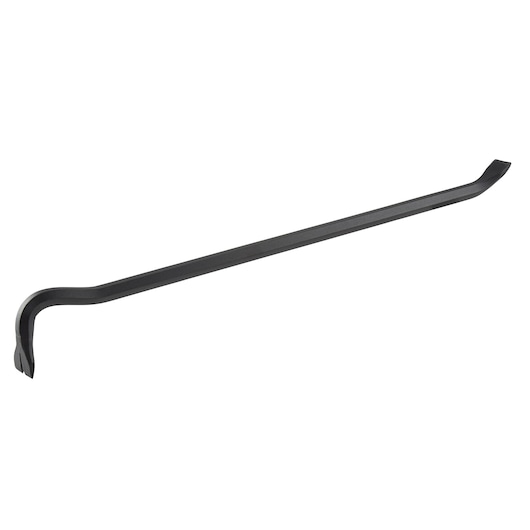 A black metal pry bar with angled ends, suitable for construction or demolition tasks.
