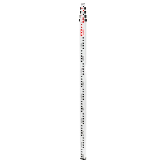 Stanley leveling staff with metric markings, used for surveying and photography. White background.