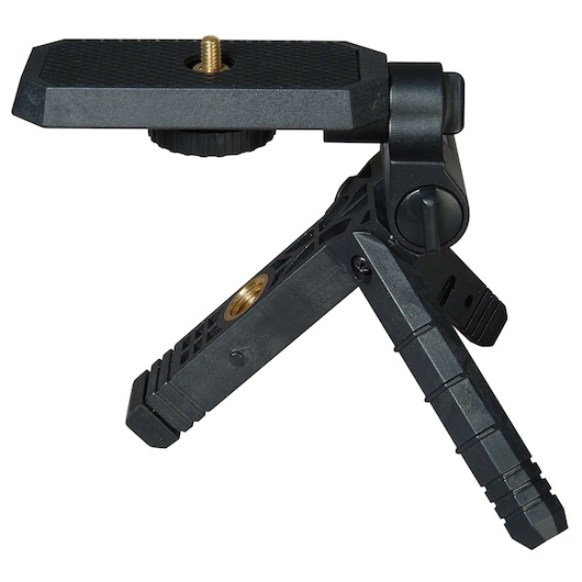 STANLEY 1-77-192 compact black tripod mount for cameras, side angle on white background.