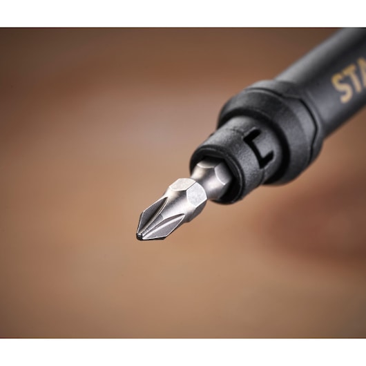 STANLEY 66-344M screwdriver bit close-up, metallic tip with black handle, product photography.
