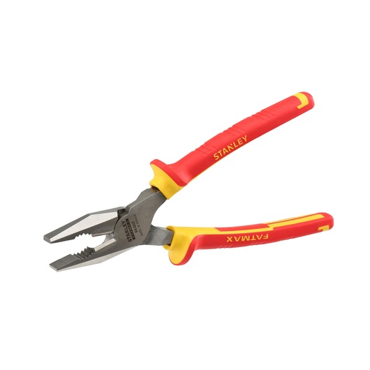 STANLEY 84-002-S pliers with red and yellow insulated handles, angled view, hand tool.