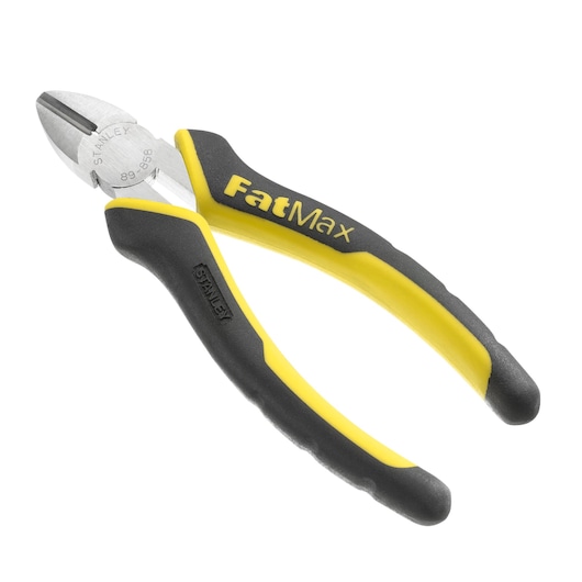 Stanley FatMax diagonal cutting pliers with black and yellow handle, tool for cutting wires.