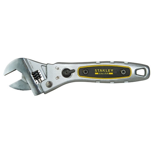 Stanley adjustable wrench with metal body and black-yellow handle, suitable for various tightening tasks.