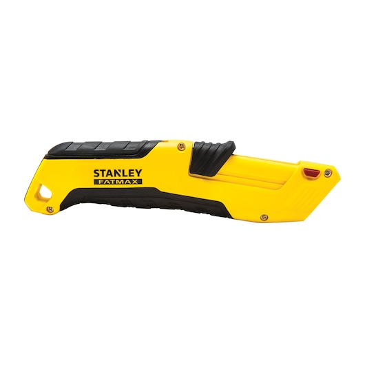 STANLEY FMHT10365-0 utility knife, yellow and black, side view on white background.