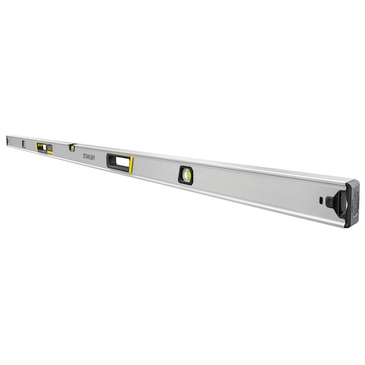 Stanley FMHT43680-1 aluminum spirit level, silver, angled view on white background.
