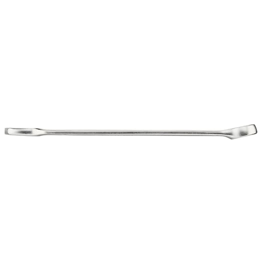STANLEY FMMT13035-0 flat silver pry bar, photography, top view on white background.