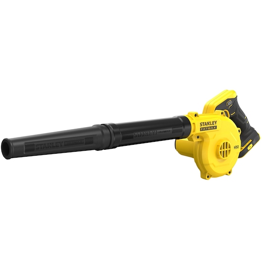 STANLEY SFMCBL01B cordless blower, yellow and black, side angle on white background.