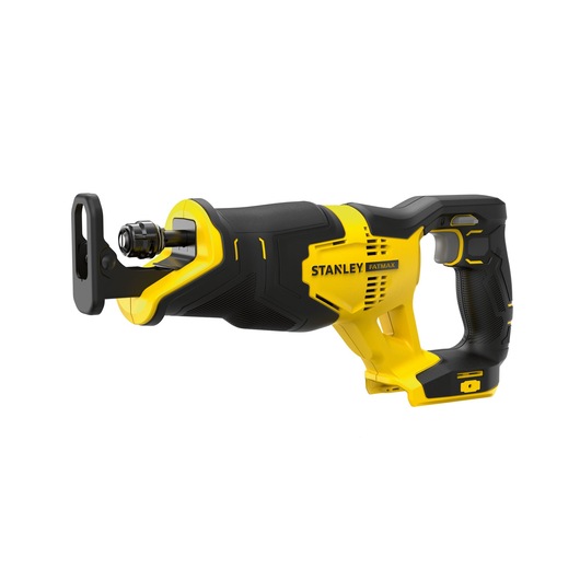 STANLEY SFMCS300M1K reciprocating saw, yellow and black, side angle, FATMAX series, cordless design.