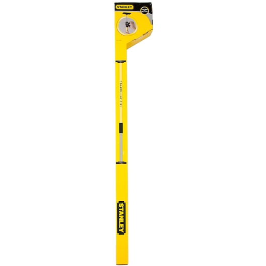 STANLEY STHT1-05932 measuring wheel, bright yellow, telescopic handle, front view on white background.