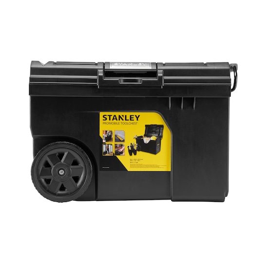 STANLEY STST1-70715 black portable tool chest with wheels, side view, white background.