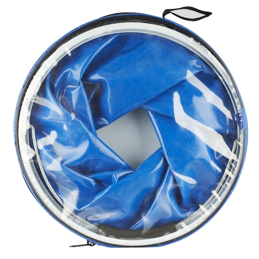 STANLEY STZB1 photography round storage bag, top view, blue fabric inside transparent cover.