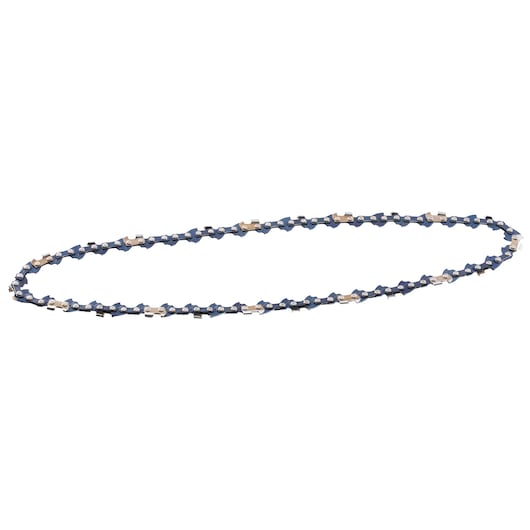 STANLEY STZCS230 chainsaw chain, metal, photographed from above on white background.