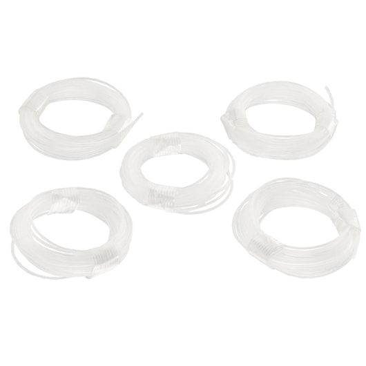 STANLEY STZST1326 clear nylon cable photography, five coiled bundles on white background.