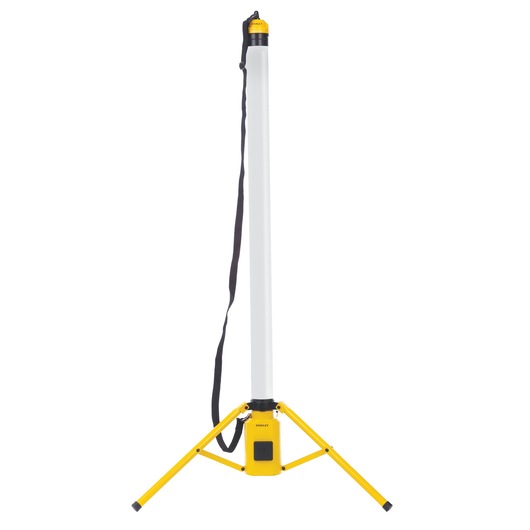 Stanley LED tube work light with tripod and carrying strap, suitable for photography and site lighting.