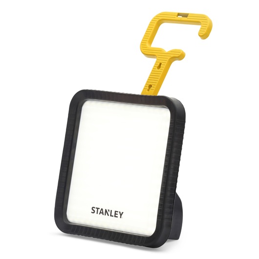 STANLEY LED work light with black frame and yellow hook for hanging, suitable for photography use.