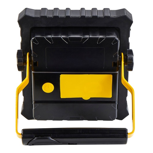 STANLEY SXLS31329E black and yellow portable work light rear view on white background.