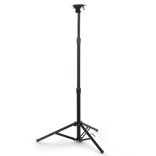 STANLEY SXLS31333E black photography tripod stand, front angle, adjustable height, three legs.