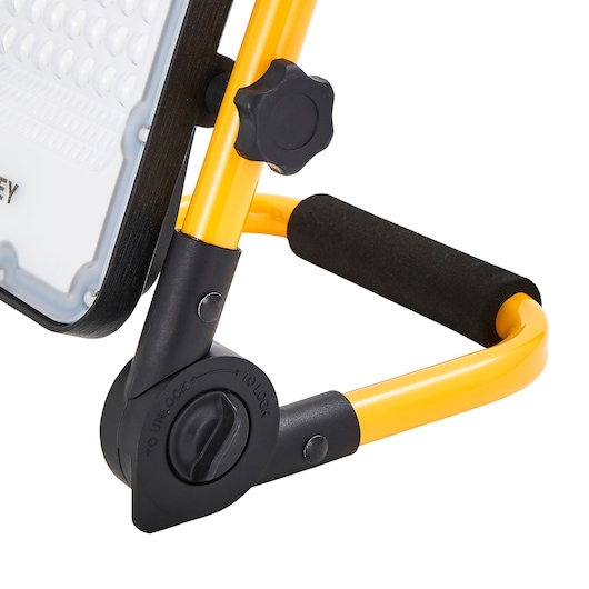 STANLEY SXLS37177E LED work light side angle with yellow frame and adjustable black knob.