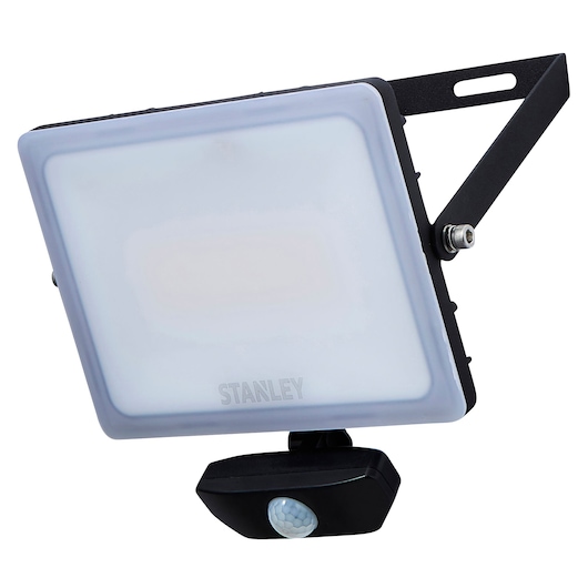 STANLEY SXLS38936E LED floodlight with motion sensor, photography, front angle on white background.